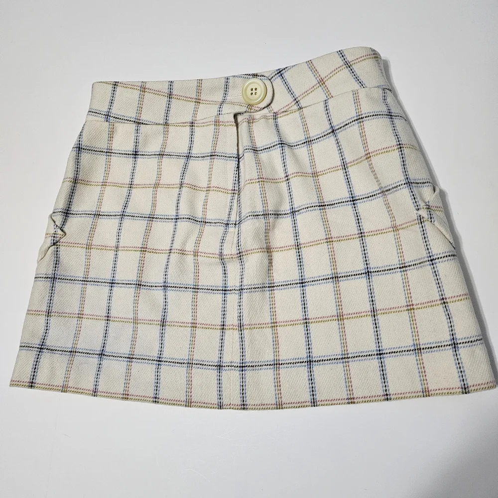 H&M Wool Blend Cream Plaid Preppy Mini Skirt Sz 12